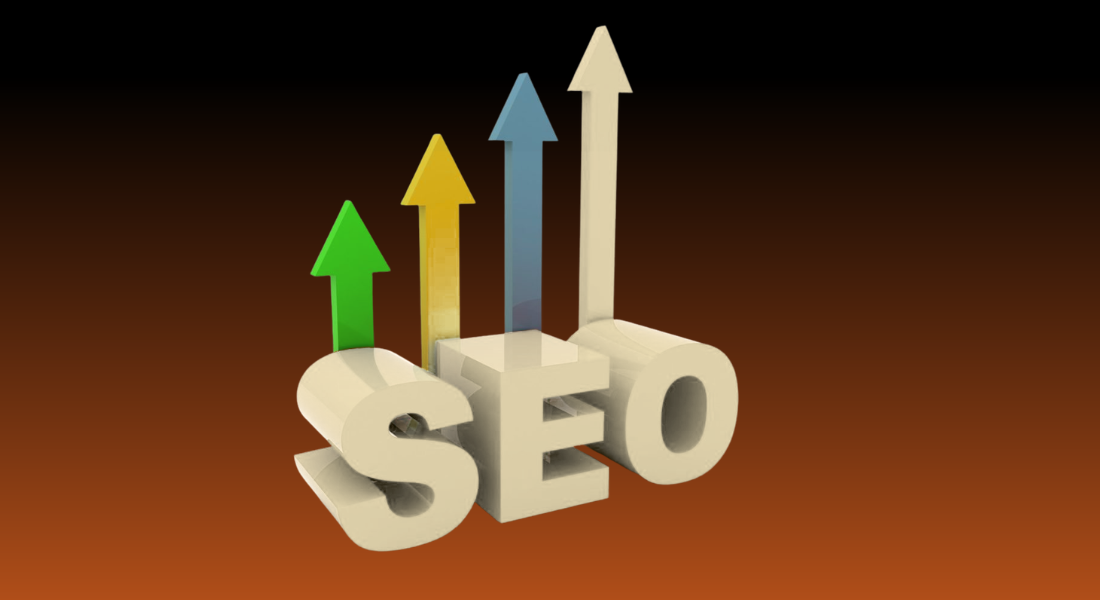 A professional digital illustration representing SEO marketing services with a large magnifying glass focusing on website data, analytics charts, and optimization tools on an orange background.