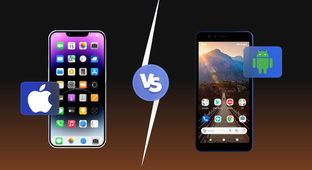 Mobile App Design Agency showcasing Android and iOS mobile app design comparison with modern user interface layouts.