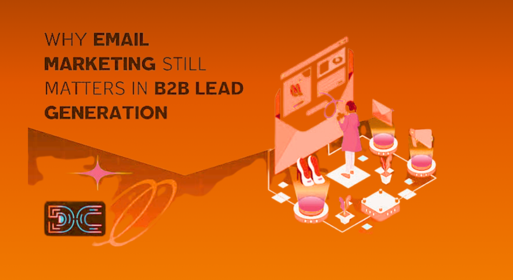 Graphic with the text "Why Email Marketing Still Matters in B2B Lead Generation," ideal for a b2b email marketing agency showcasing digital outreach services.