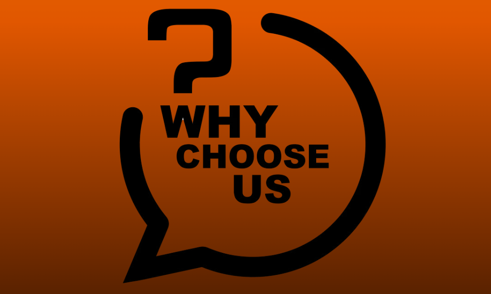 A question mark and speech bubble graphic with the text "WHY CHOOSE US," perfect for a B2B Google Ads agency.