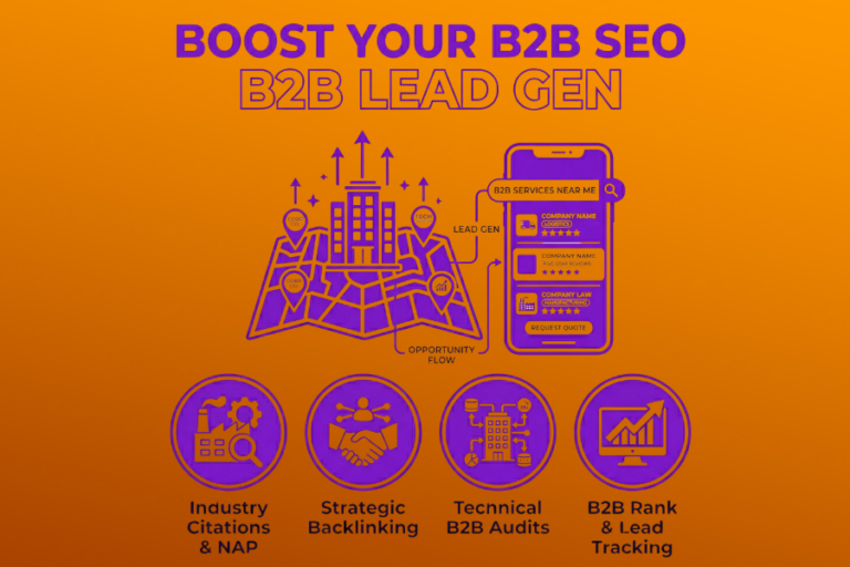 A professional digital marketing graphic highlighting growth strategies for B2B SEO Services.